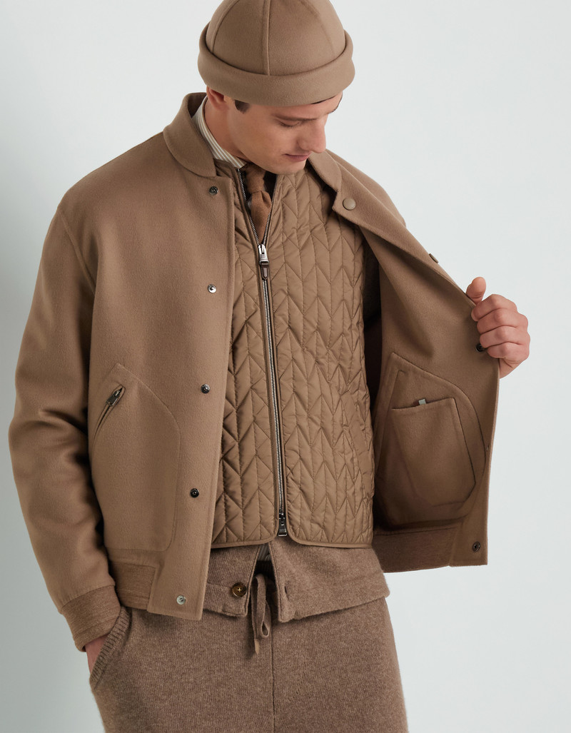 BEIGE DOUBLE CASHMERE AND WOOL 3 IN 1 BOMBER JACKET 7