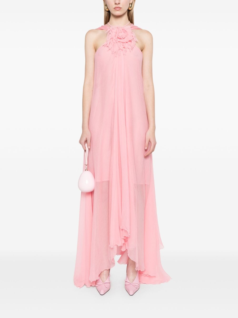 floral-appliqué silk maxi dress - 2
