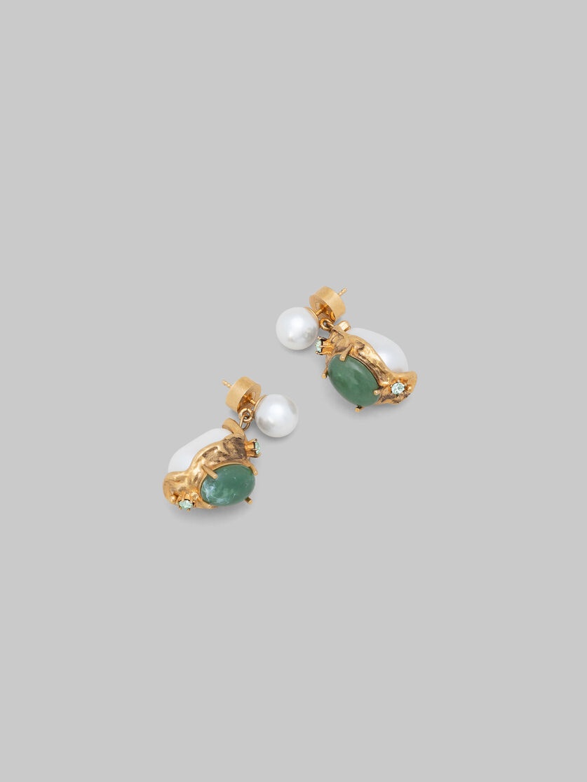 PEARL DROP EARRINGS WITH GREEN GEMSTONES - 4