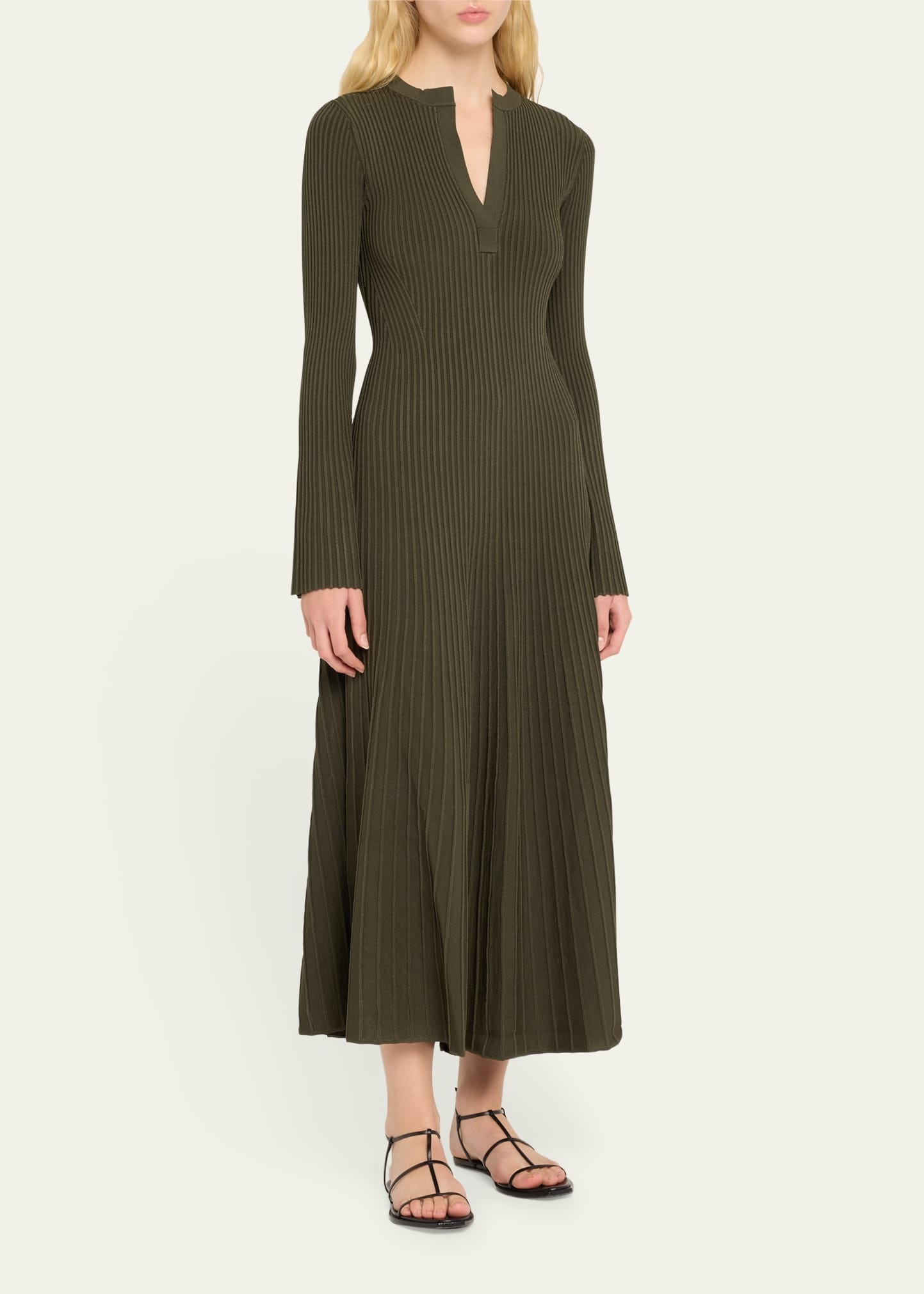 Genna Ribbed Long-Sleeve Midi Dress - 4