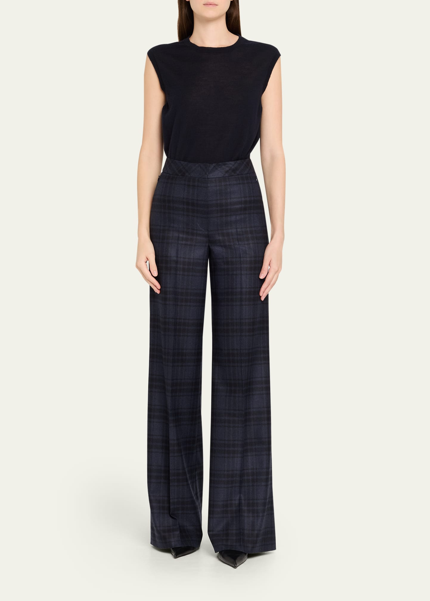 Fior Check Wool Flannel Wide-Leg Trousers - 2