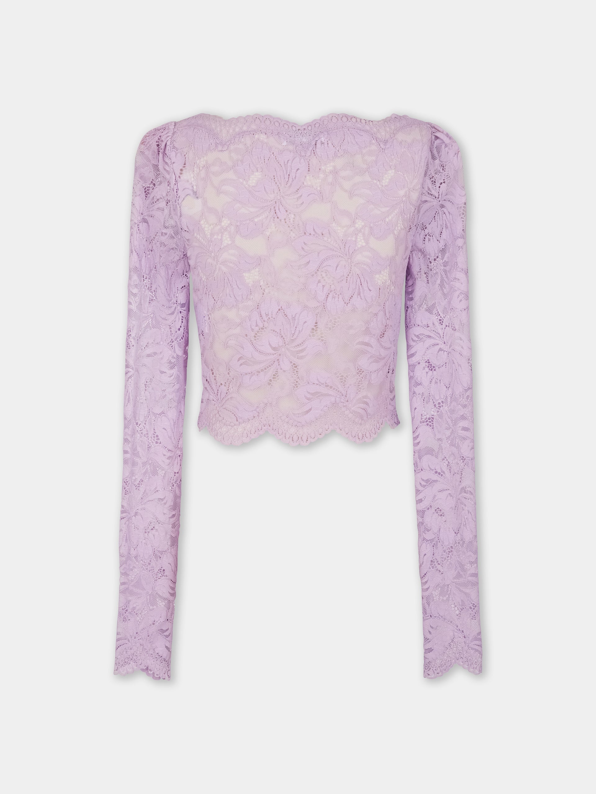 LAVENDER LONG-SLEEVED CROP TOP IN LACE - 7