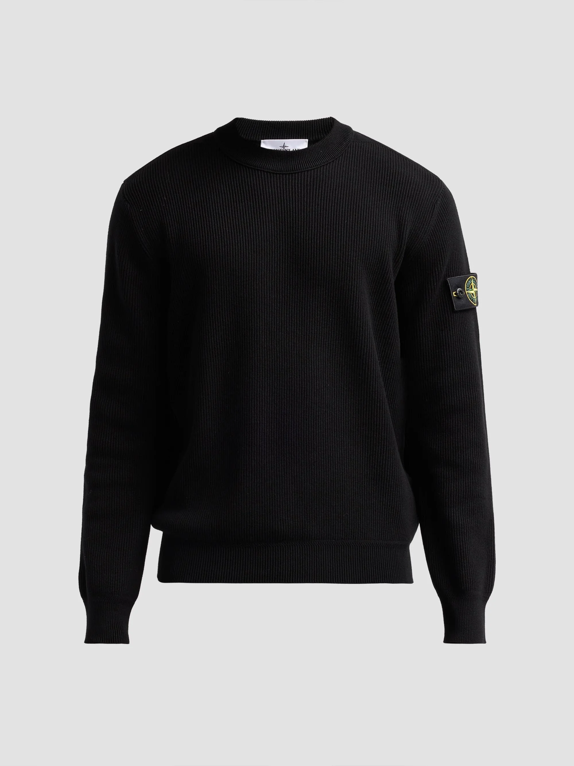 Men's Rib-Knit Cotton Crewneck Sweatshirt - Black - 1