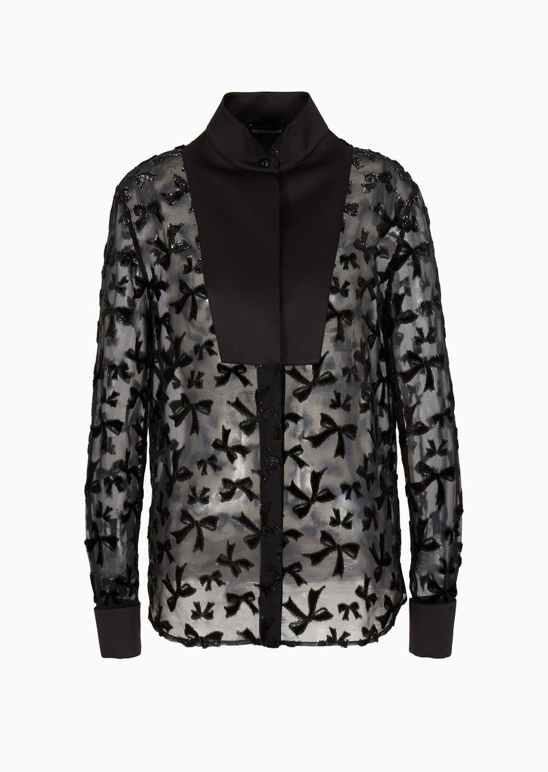 Devoré chiffon shirt with an all-over flocked pattern with lurex bows 1