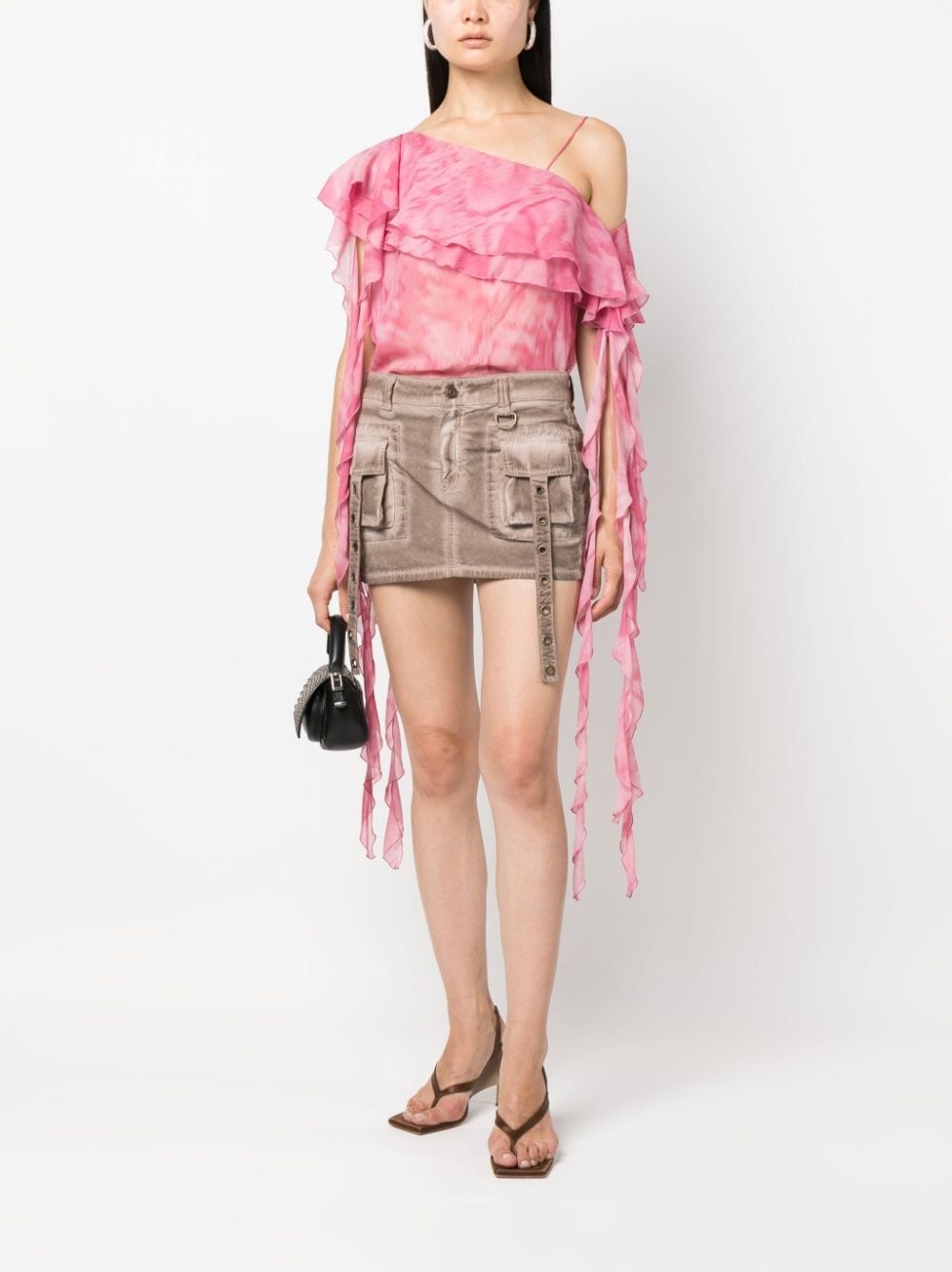 ruffled asymmetric silk blouse - 2