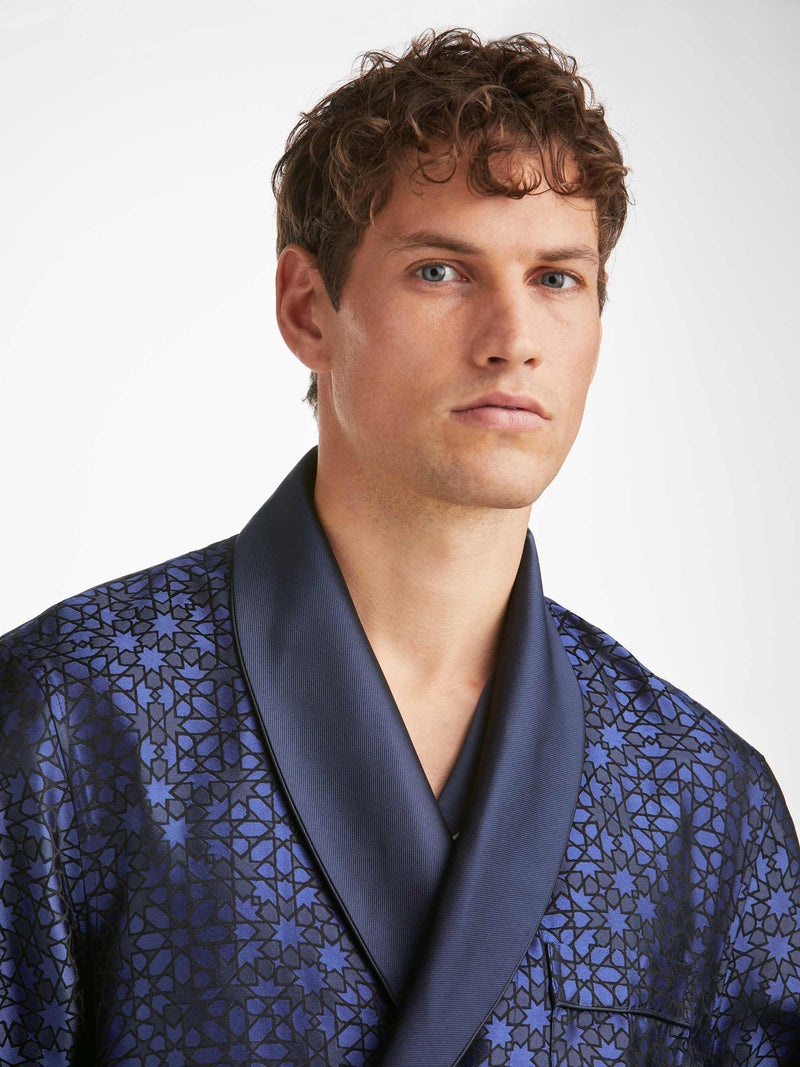 Men's Robe Verona 66 Silk Jacquard Navy - 5