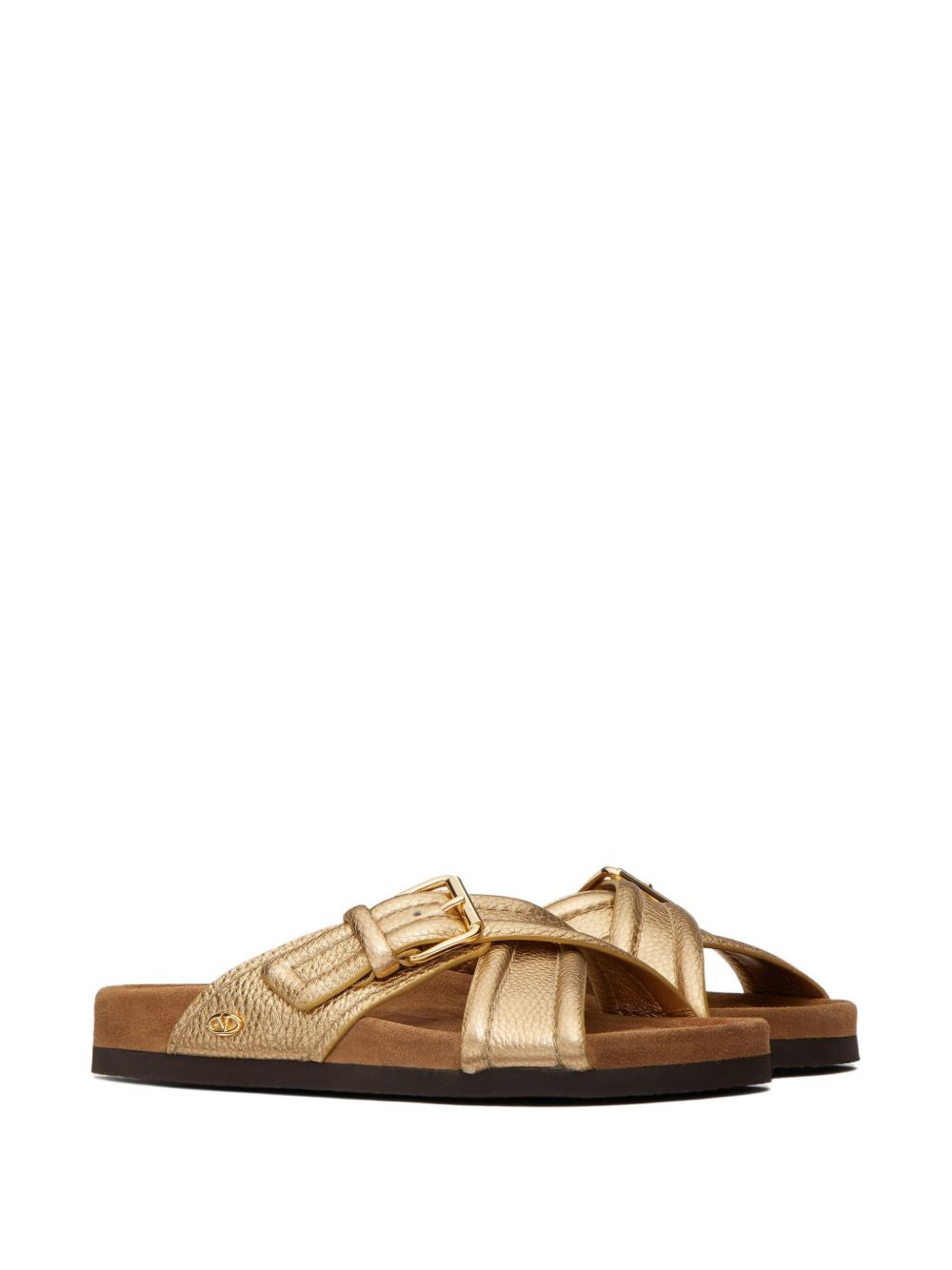 crossover-strap leather slides - 2