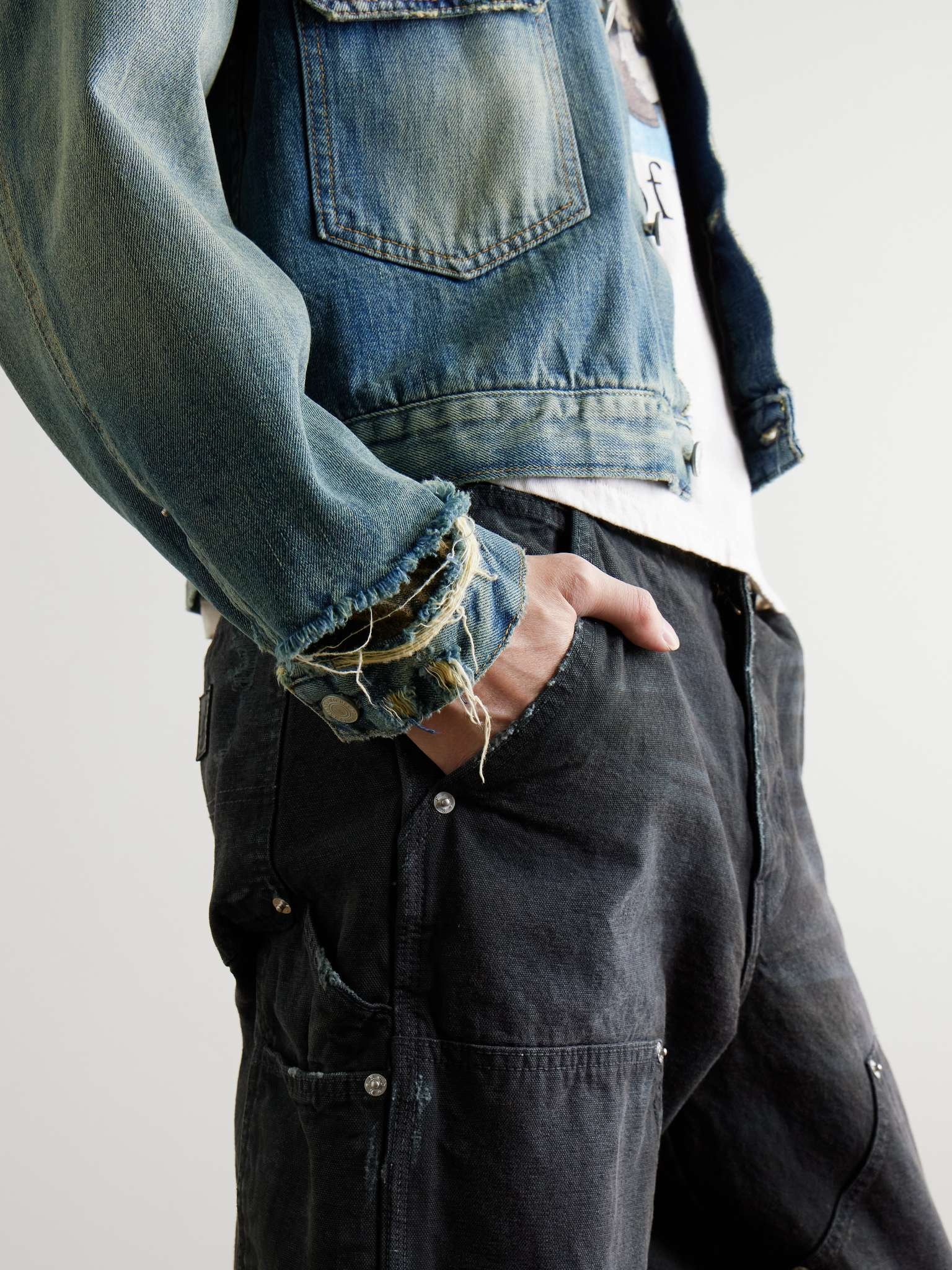 Distressed Panelled Denim Jacket - 7