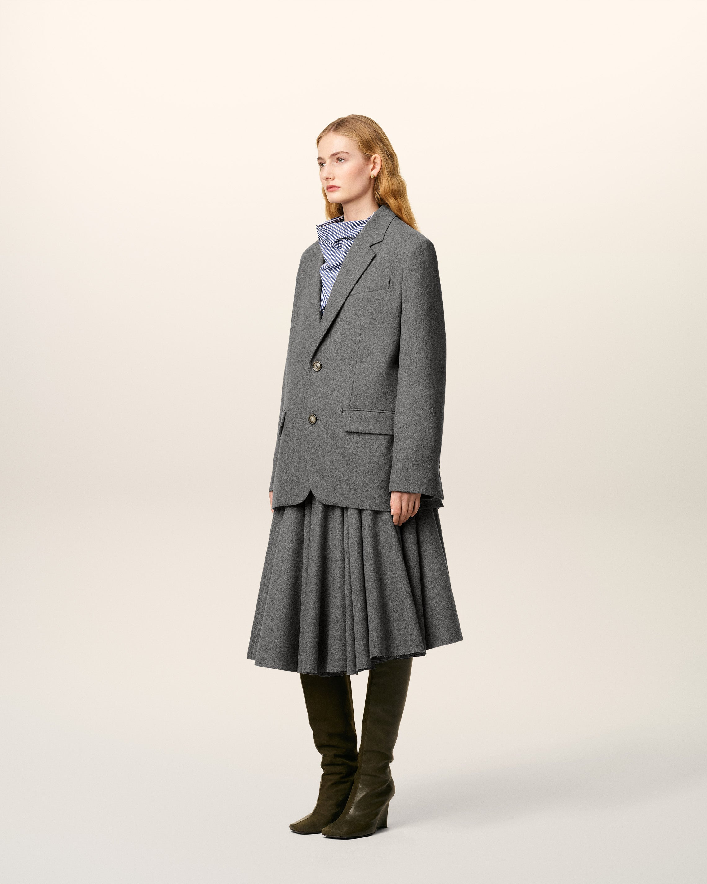 GREY WOOL LOOSE SINGLE BREASTED JACKET - 8