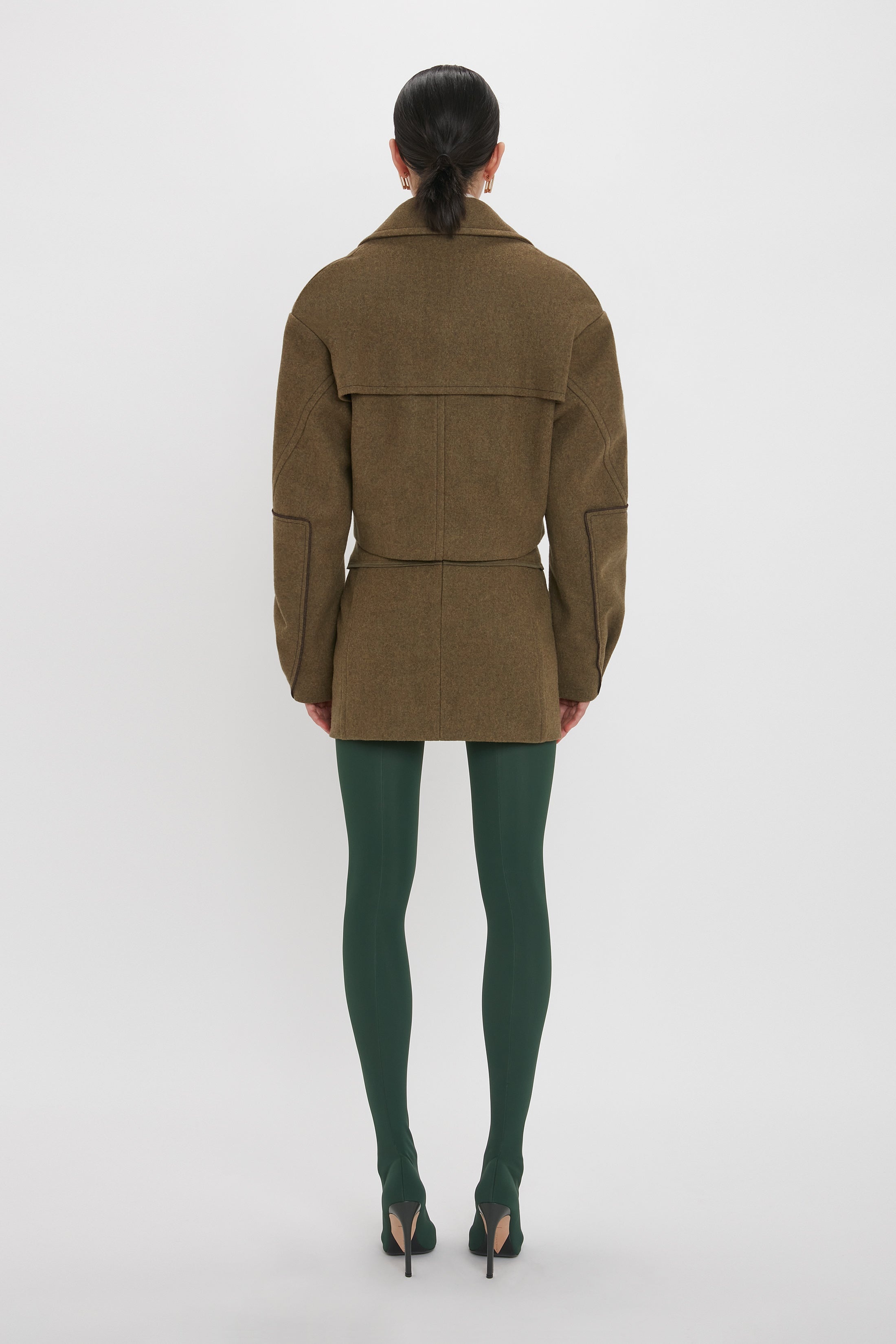 Cropped Pea Coat In Khaki - 4
