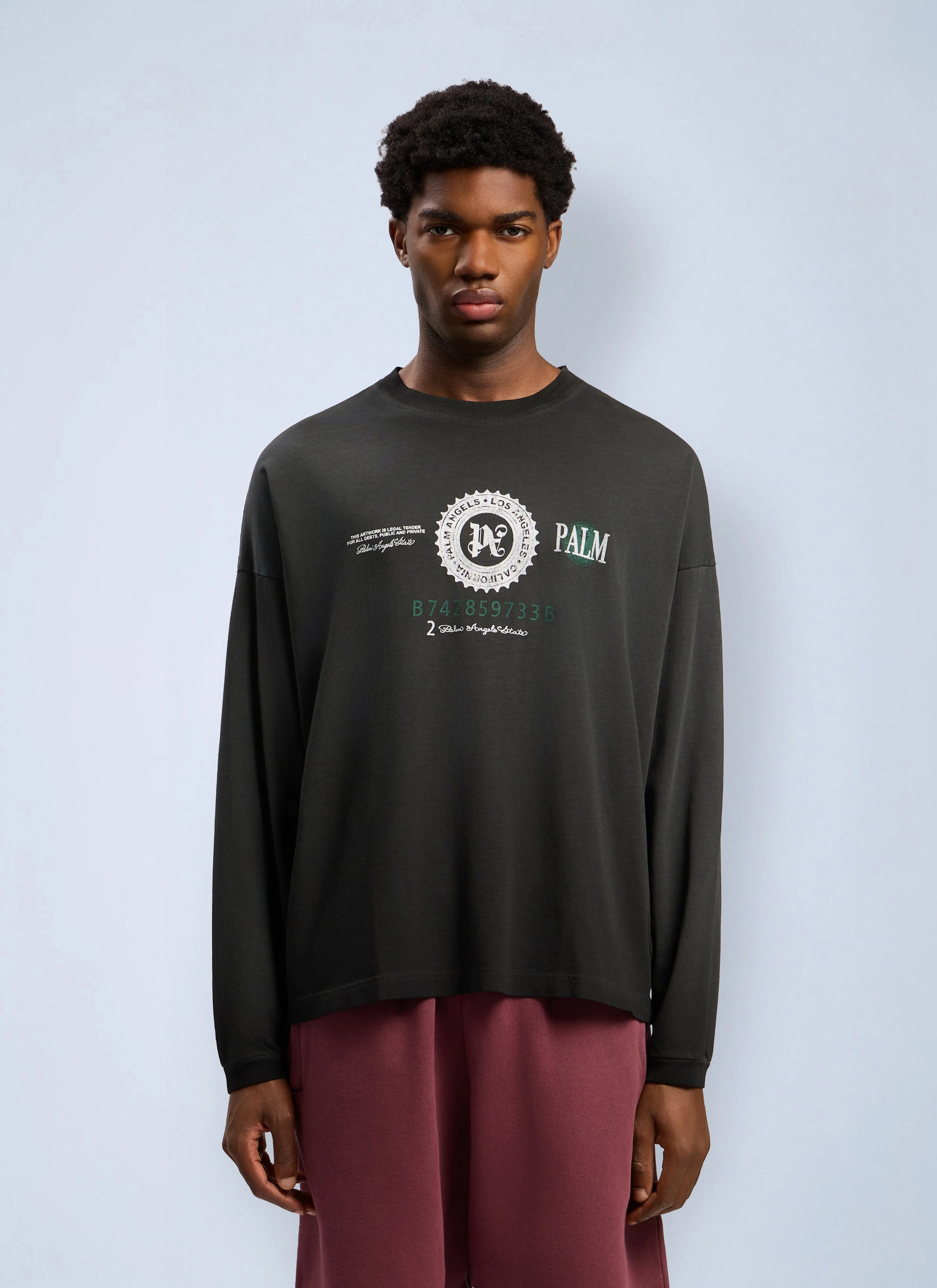 Palm Angels Men Dollar Graphic Long Sleeve T-Shirt - 1