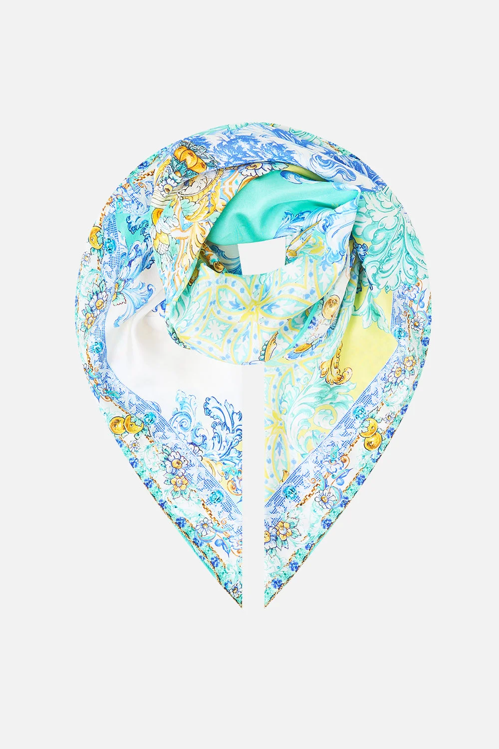 LARGE CRYSTALLED SILK SQUARE SCARF DIAL UP THE TILES - 1