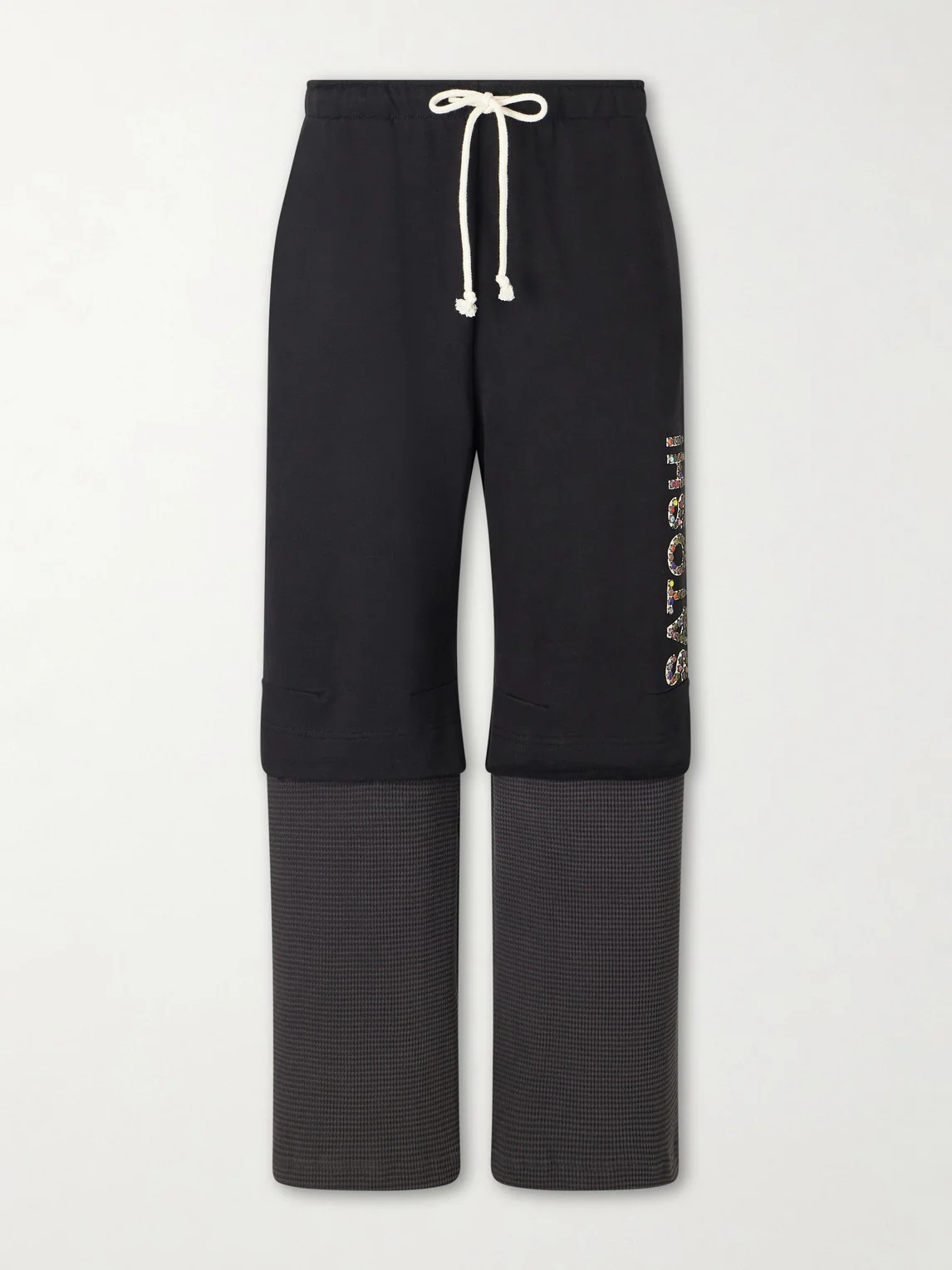 Wide-Leg Logo-Embellished Cotton-Jersey and Waffle-Knit Sweatpants - 1