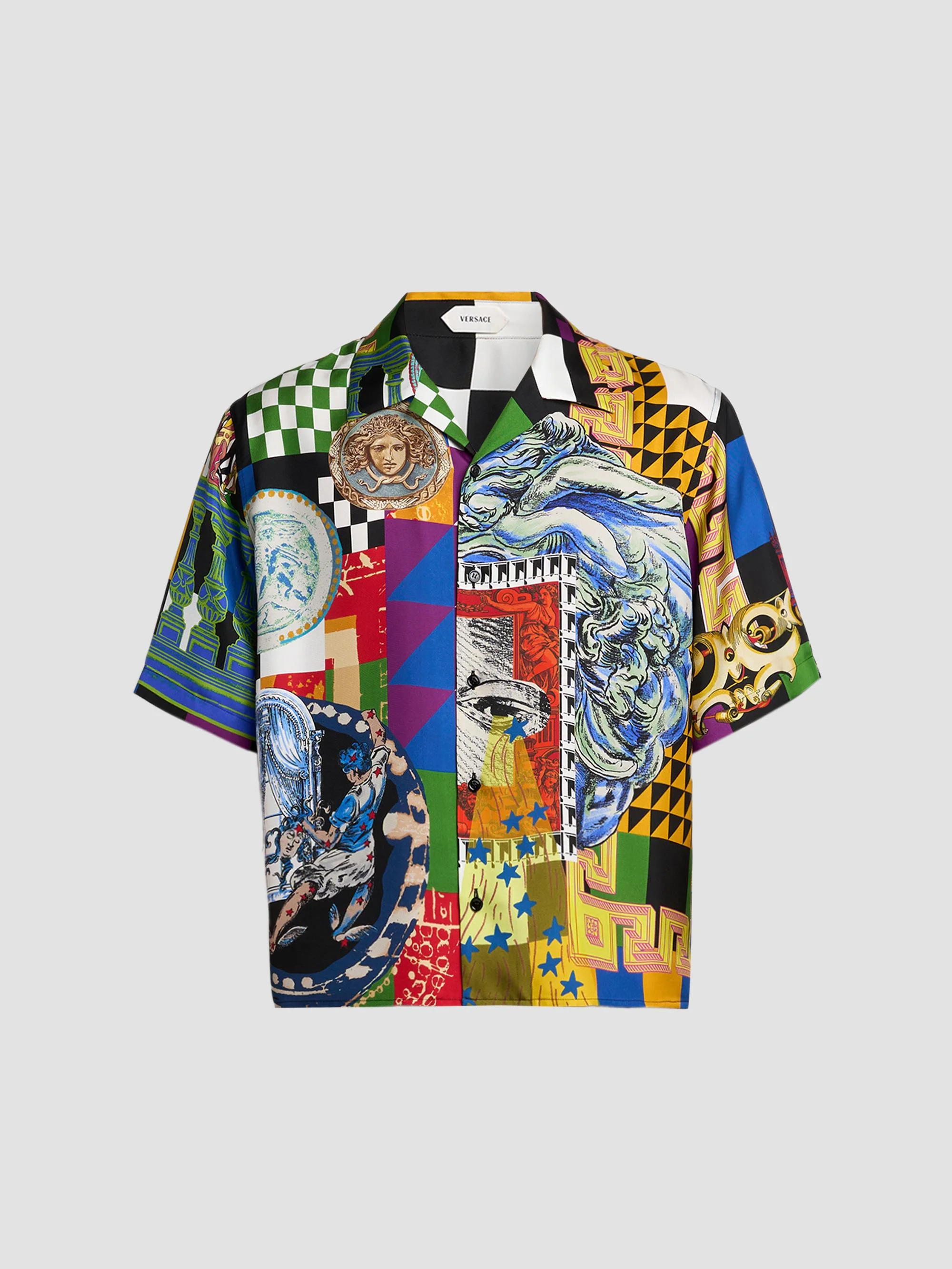 Men's Medusa Collage Silk Twill Camp Shirt - Multicolor - 1