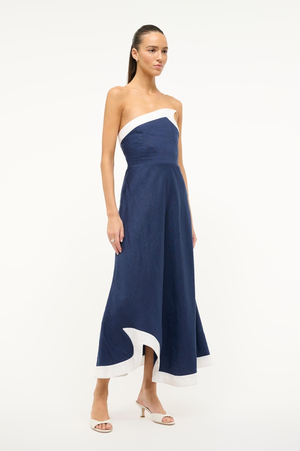 STAUD SIRANI DRESS NAVY WHITE - 3