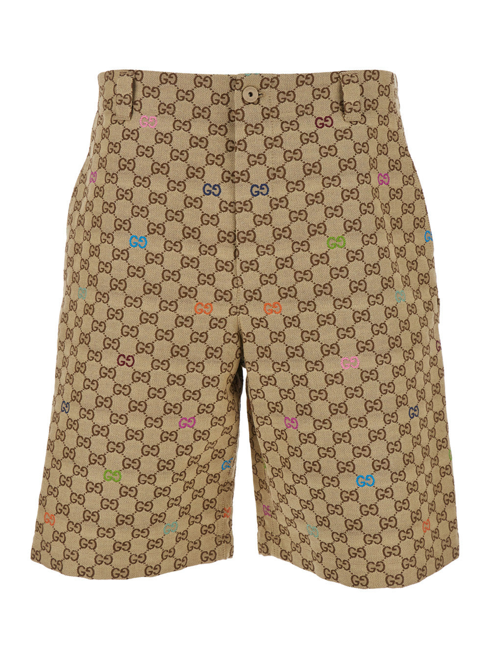 Gucci Men Beige Bermuda Pants With Belt Loops In Gg Canvas Man - 1