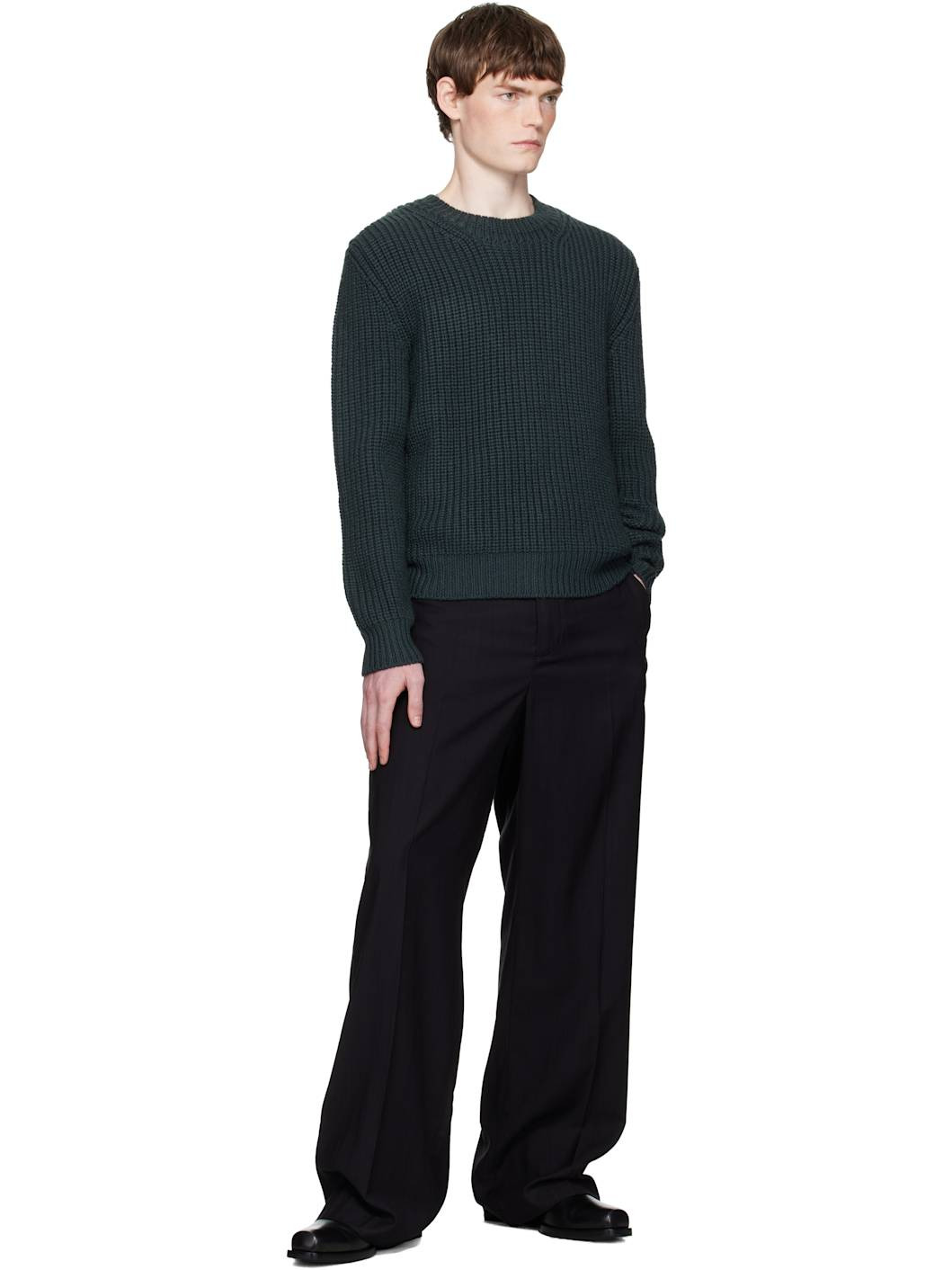 Blue Cashmere Wool Half Stitch Sweater - 4