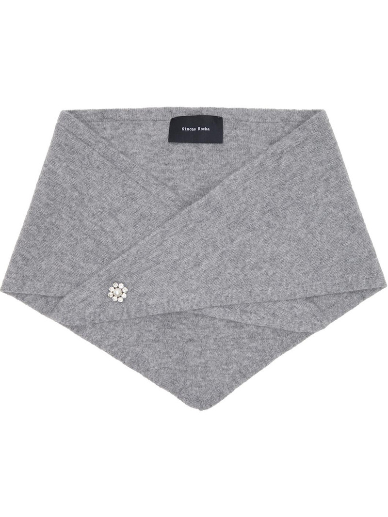Gray Embellished Cashmere Neckerchief Scarf 1