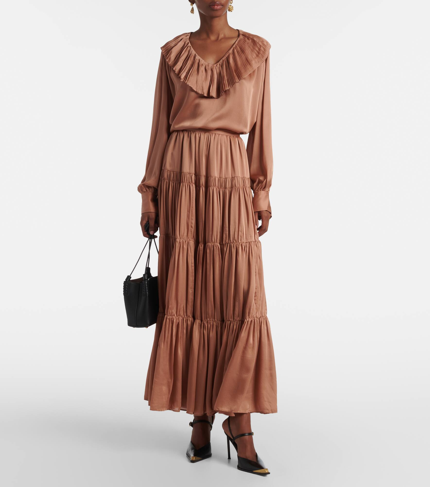 Gaelle tiered silk satin maxi skirt - 2