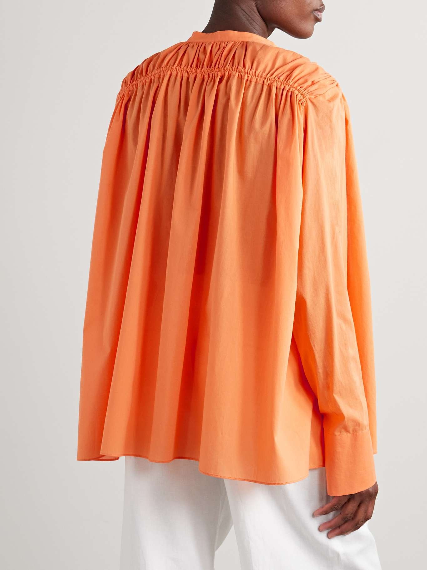 Gathered cotton-voile shirt Orange - 4