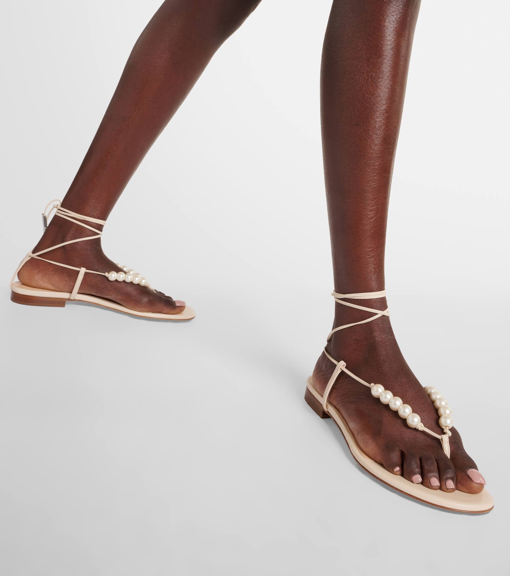 Faux-pearl embellished leather sandals - 4