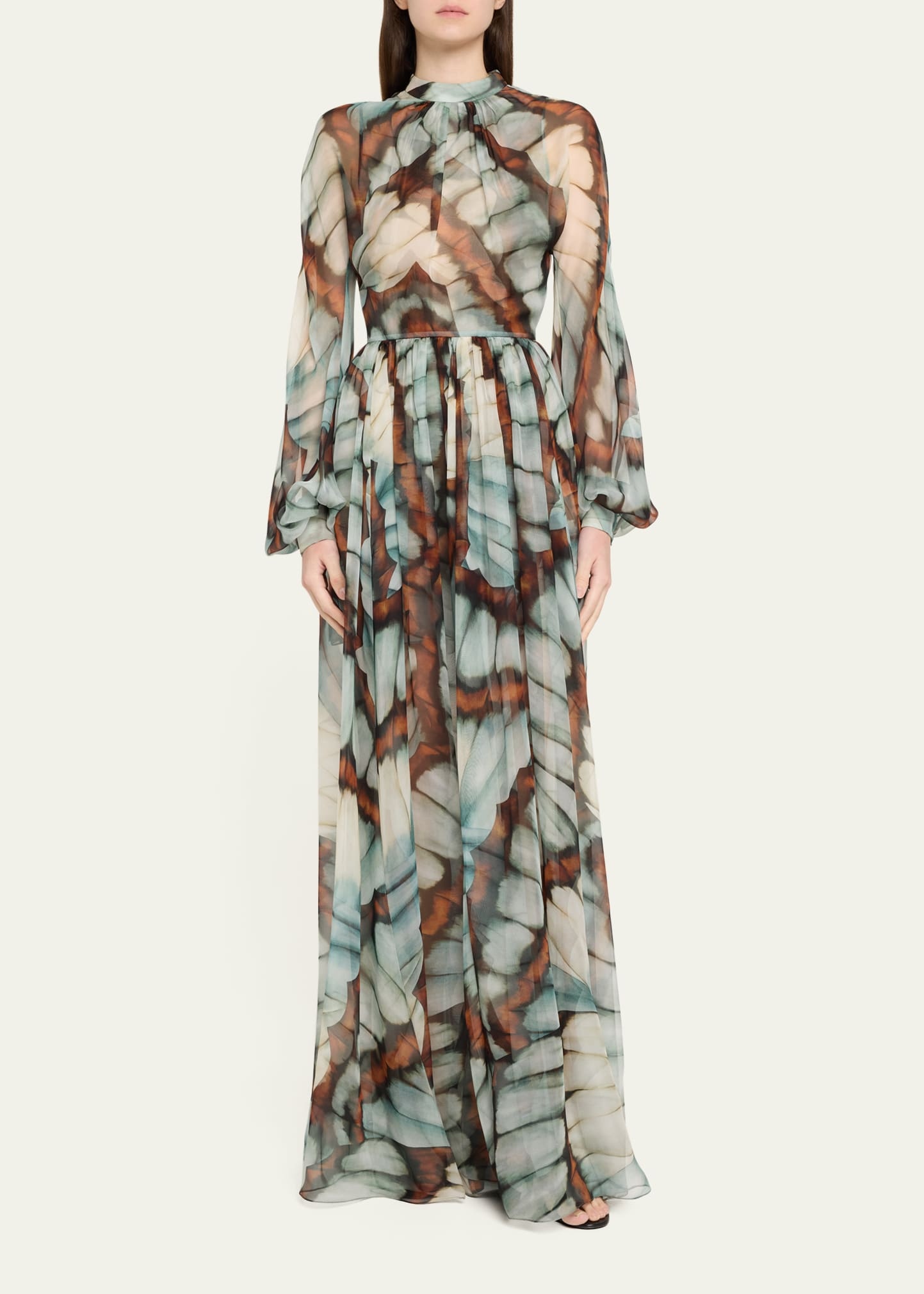 Butterfly Chiffon Long-Sleeve Maxi Dress - 2