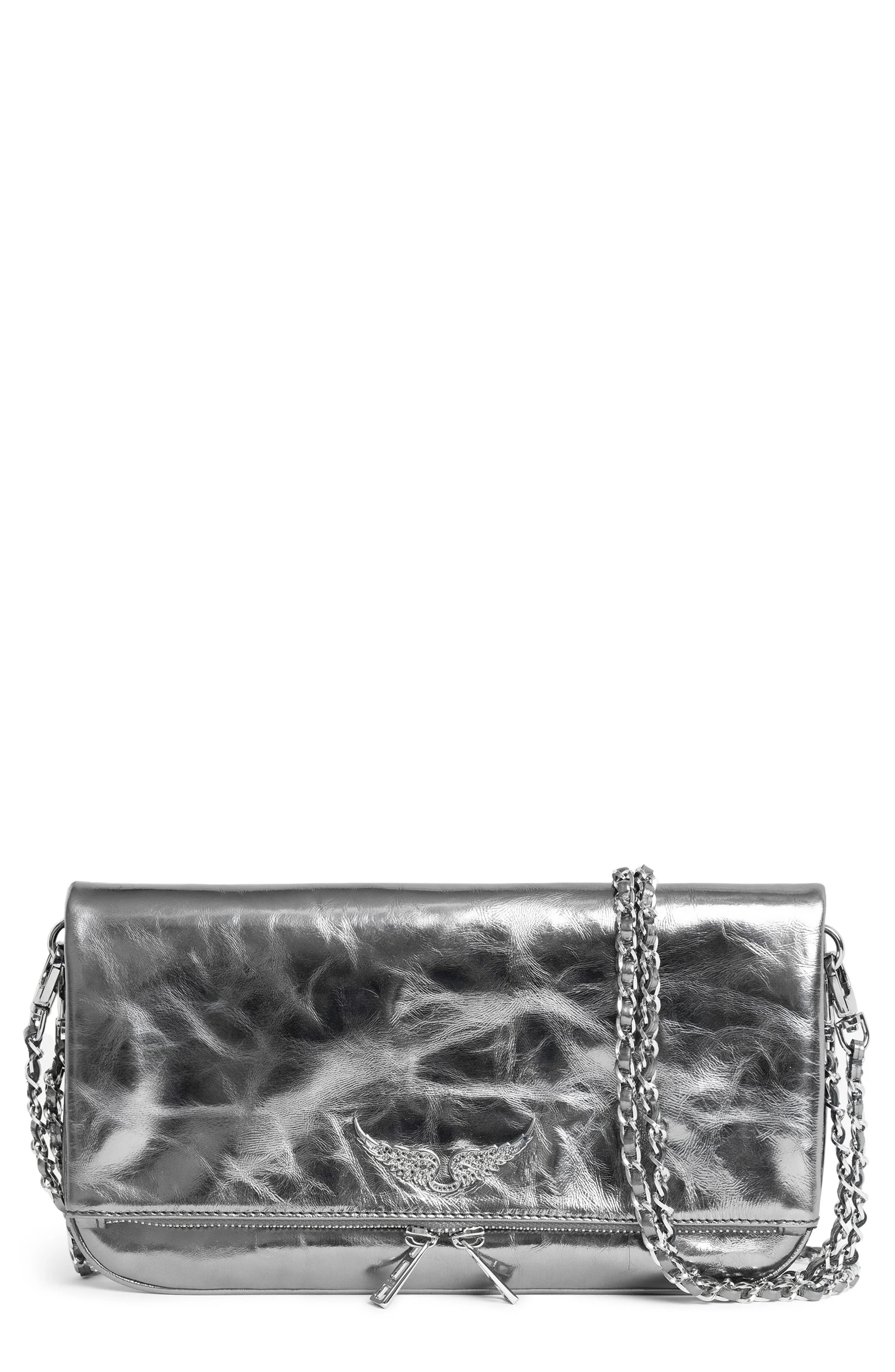 Zadig & Voltaire Rock II Metallic Clutch in Gun at Nordstrom - 1