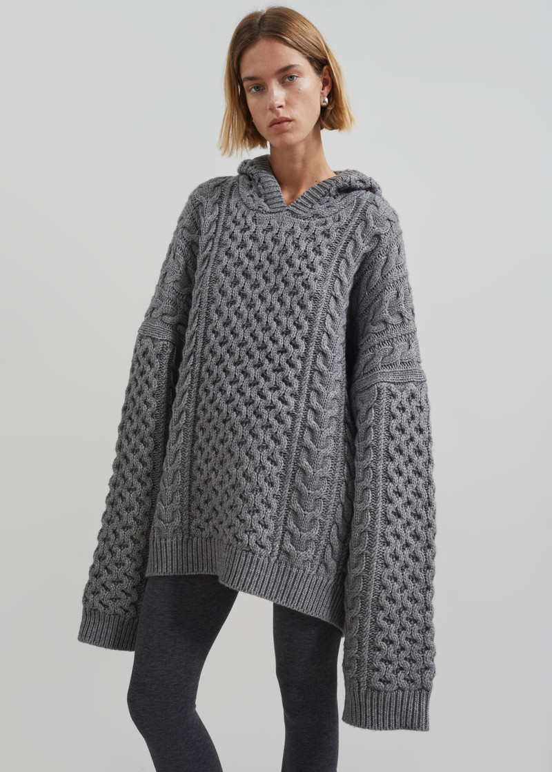 Adare Braided Knit Hoodie - Grey 1