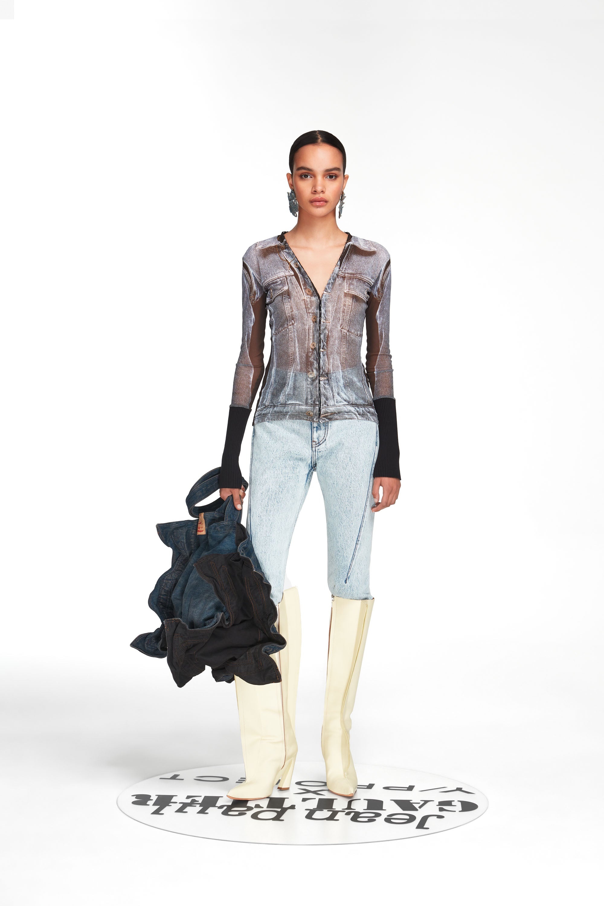 Trompe L'oeil Denim Hook and Eye Top - 3