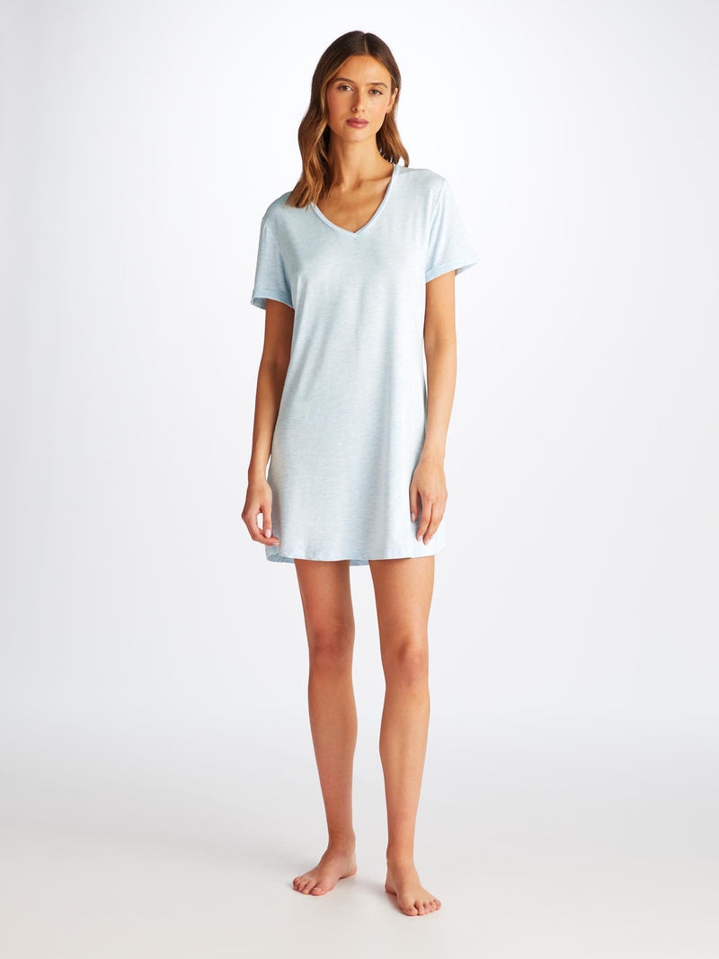 Women's V-Neck Sleep T-Shirt Ethan Micro Modal Stretch Blue - 3