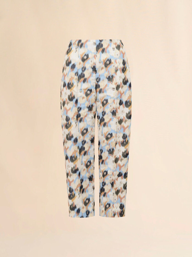 LIGHT BLUE DUCHESSE TROUSERS WITH SECRET BOUQUET PRINT 1