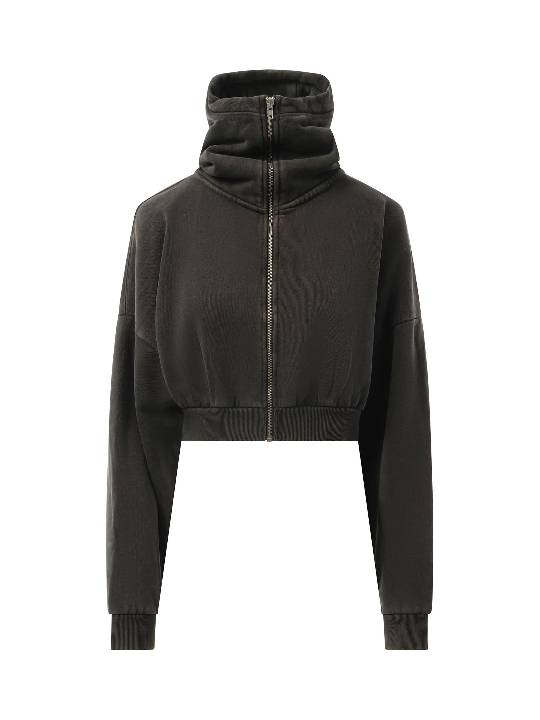 Cropped Full Zip Hoodie in Washed Black - 2