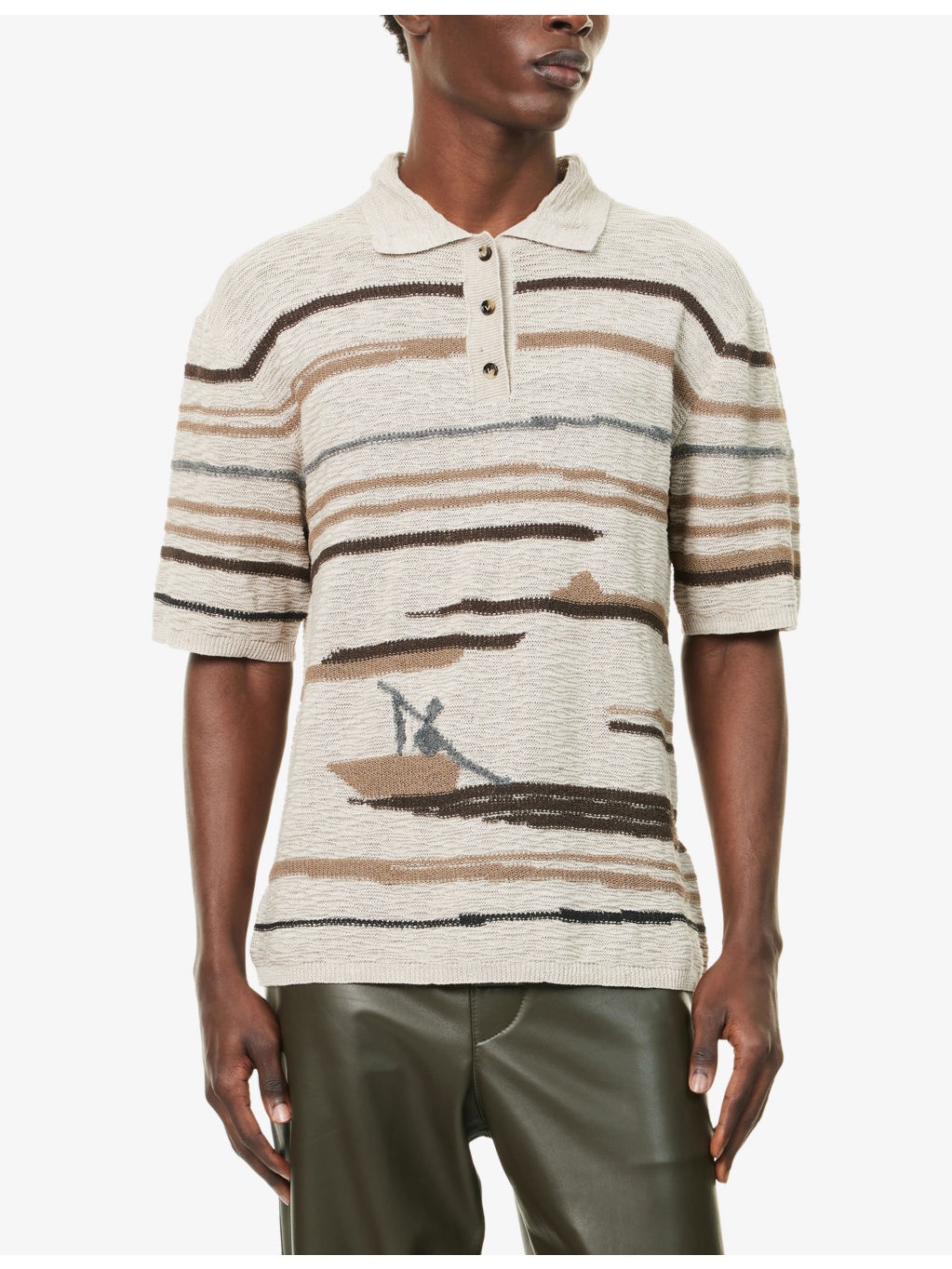 Graphic-Embroidered Cotton and Linen-Blend Polo Shirt - 3