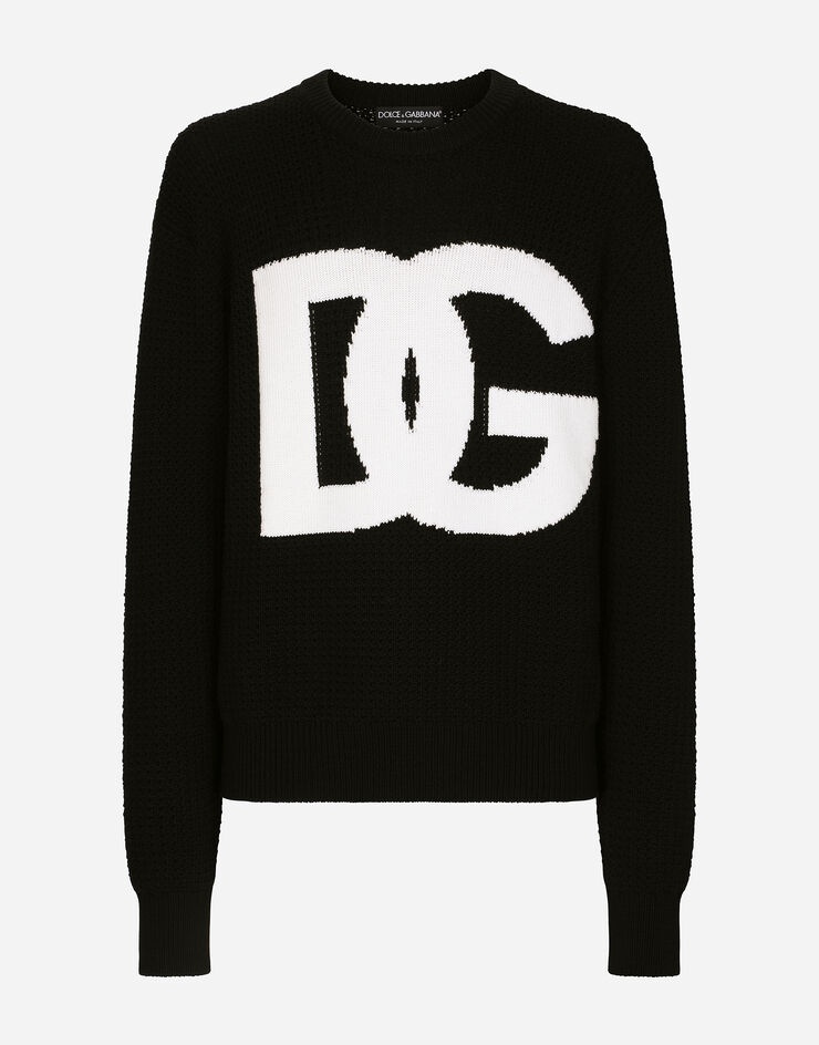 Round-neck wool sweater with DG logo inlay - 1