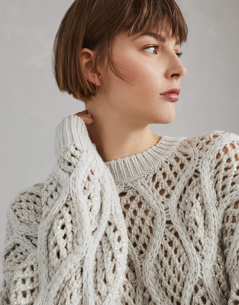 Cashmere Feather yarn dazzling net & cable sweater 3
