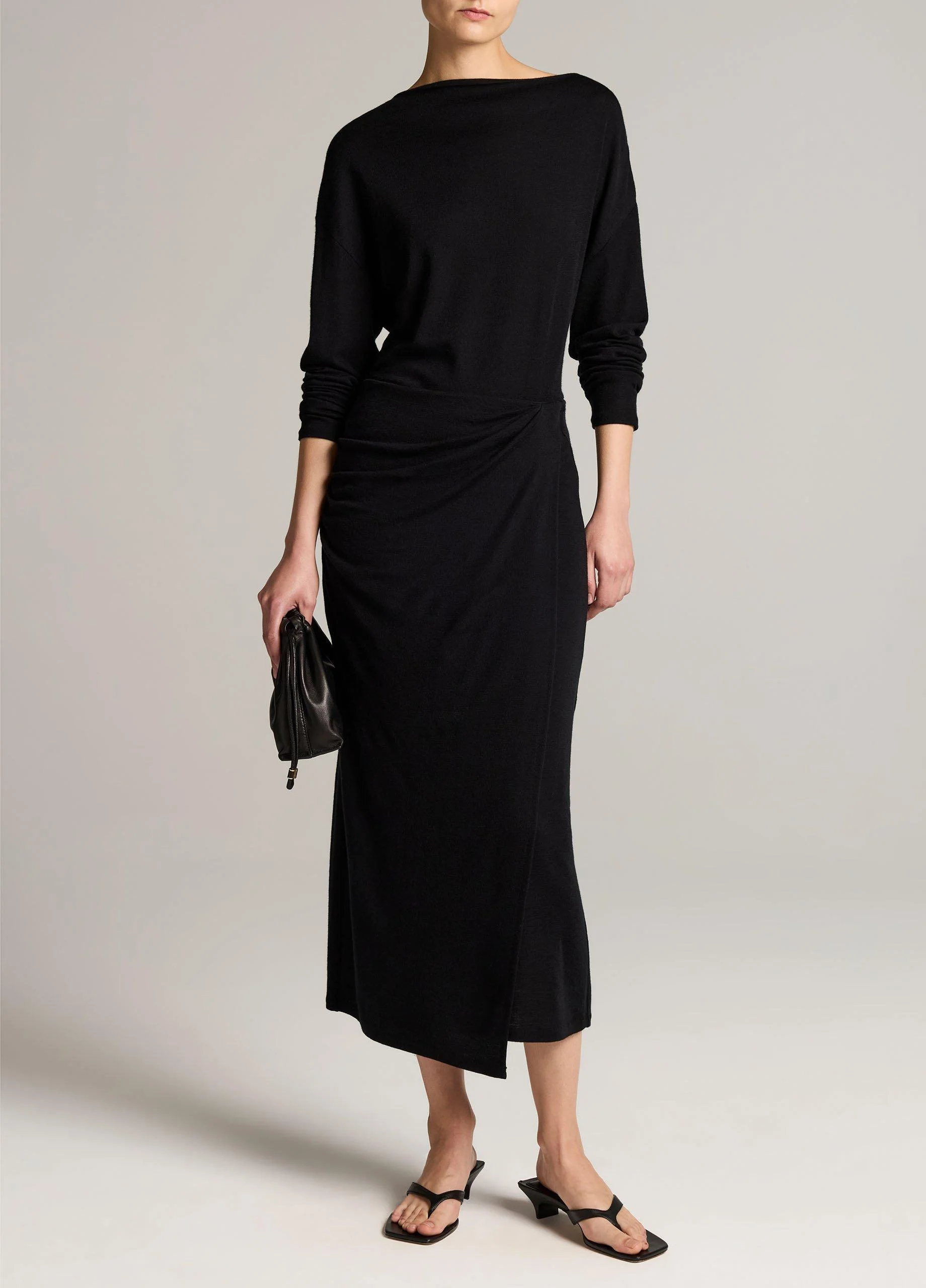 Draped-Waist Wool-Blend Midi Skirt - 1