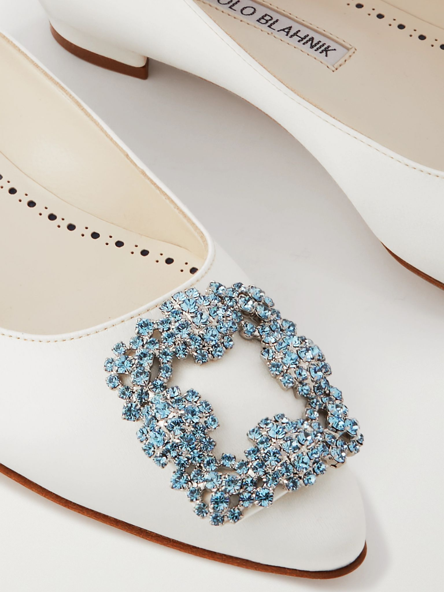 Hangisiflat crystal-embellished satin point-toe flats White - 4