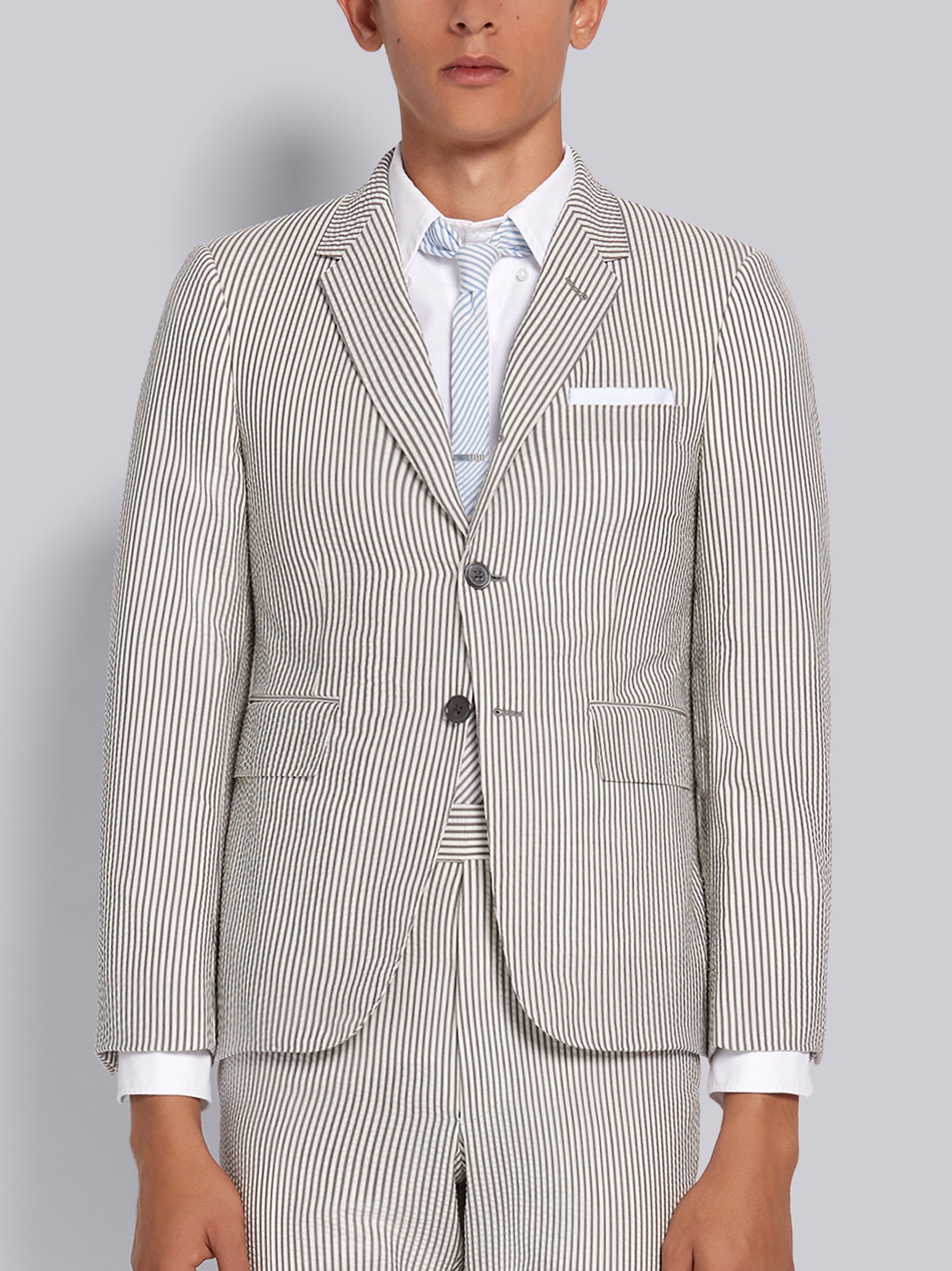 Medium Grey Wool Seersucker Classic Jacket - 1