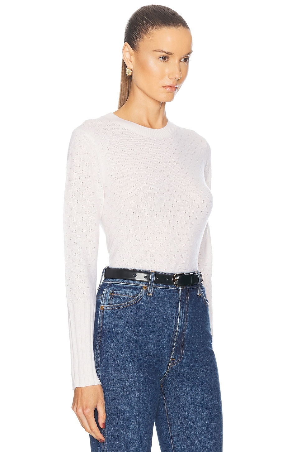 Shrunken Pointelle Crew Cashmere Sweater - 2