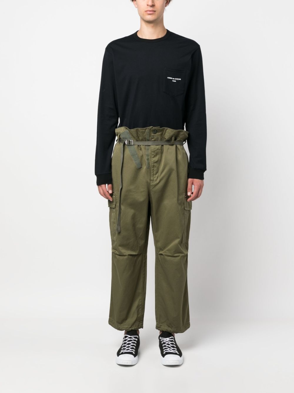 belted tapered-leg cargo trousers - 2