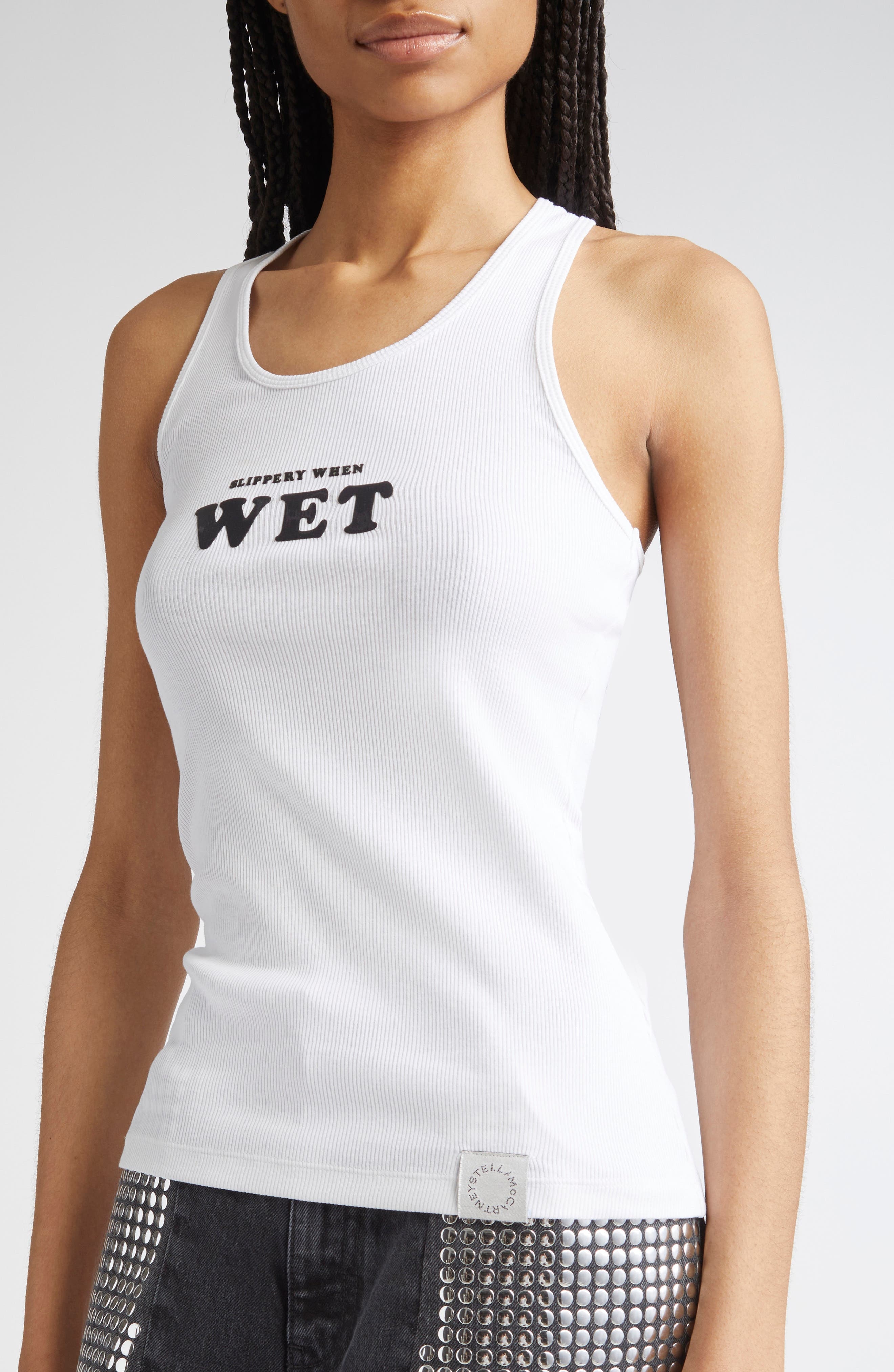 Stella McCartney Slippery When Wet Flocked Rib Tank in Pure White at Nordstrom - 5