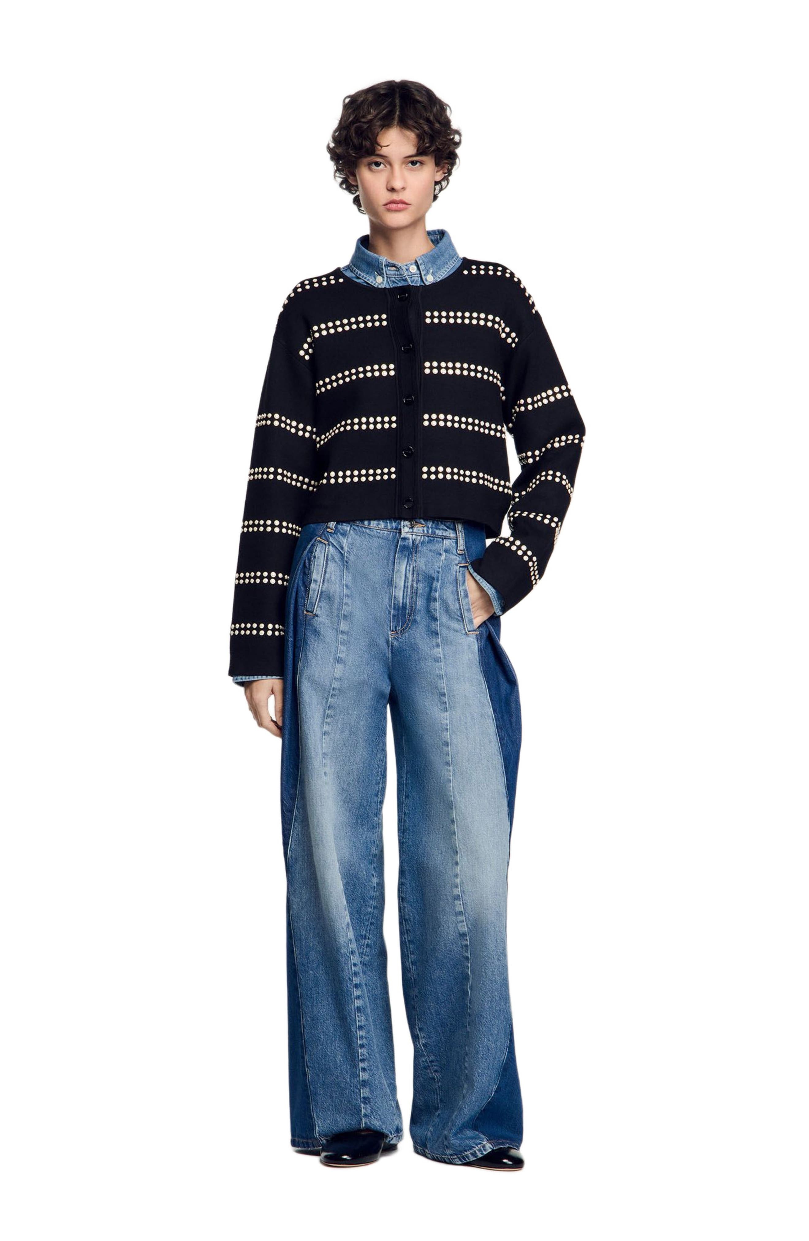 SANDRO Studded cardigan in Black at Nordstrom - 6