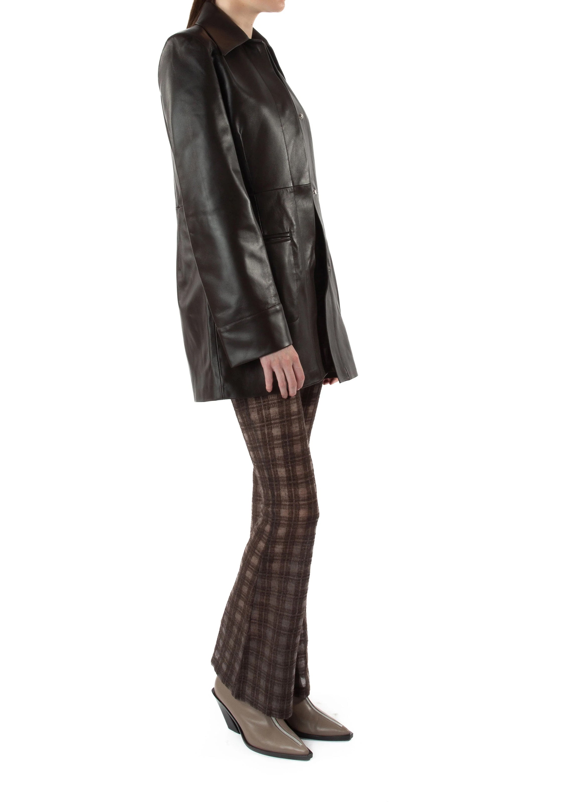 Mid Length Leather Coat - 3