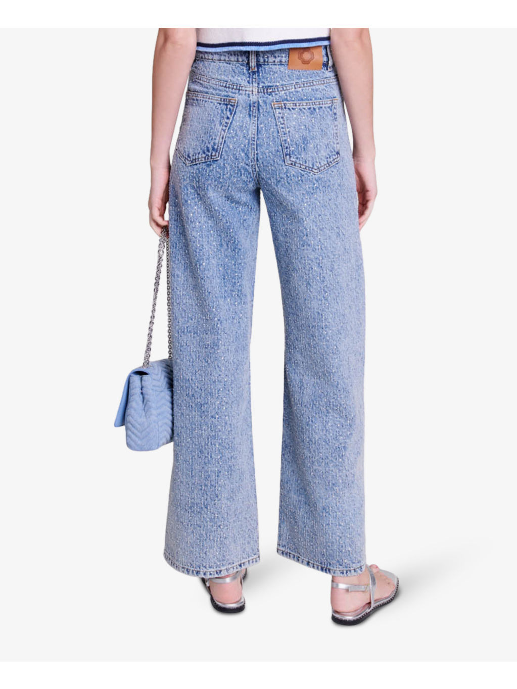 Rhinestone-embellished wide-leg denim jeans - 4