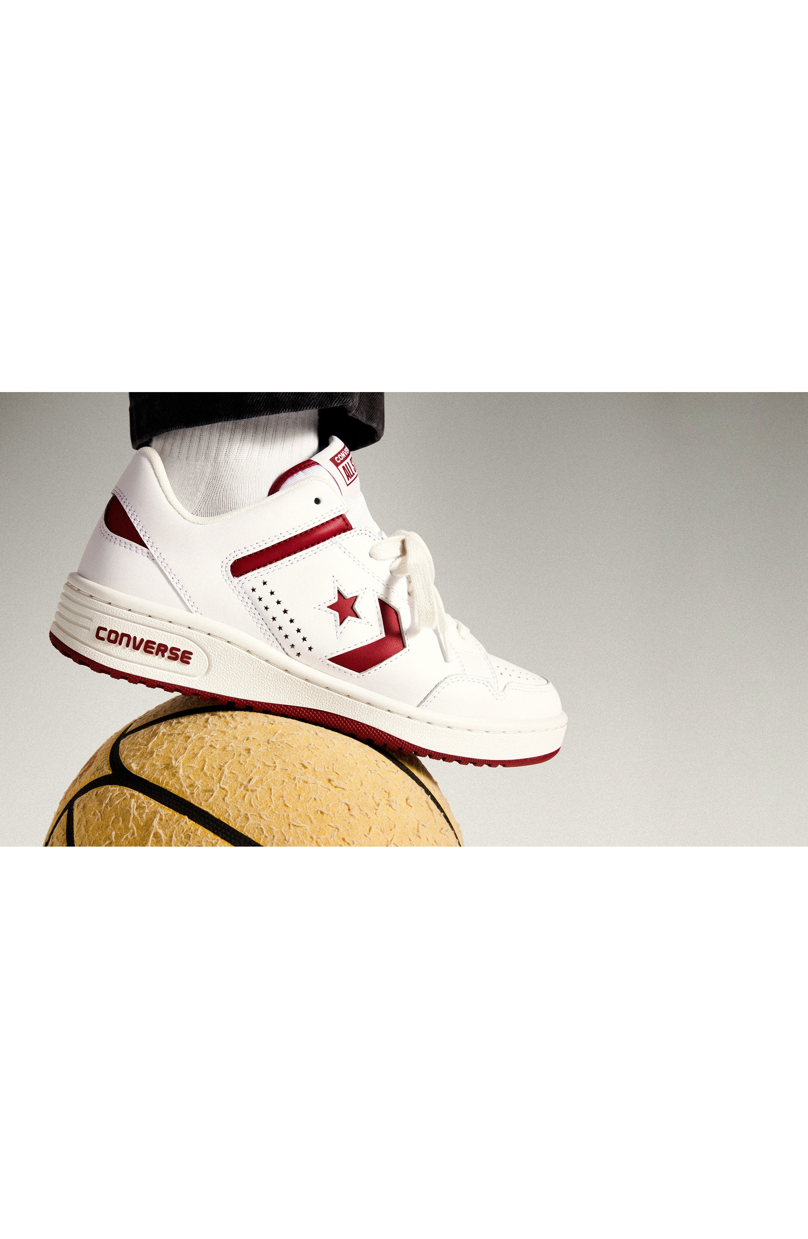 Converse Weapon Oxford Sneaker in White/White/Park Red at Nordstrom - 6