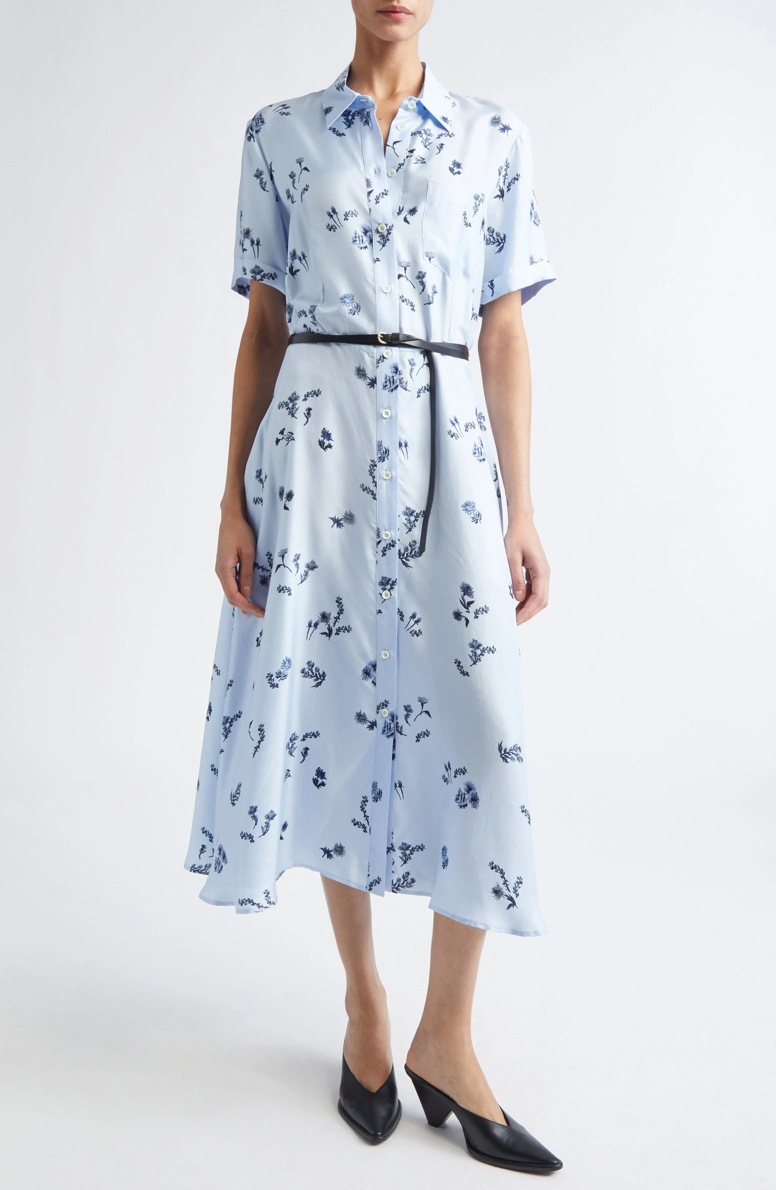 Altuzarra Kiera Floral Print Belted Silk Shirtdress in Danube Shibori Flower at Nordstrom - 1
