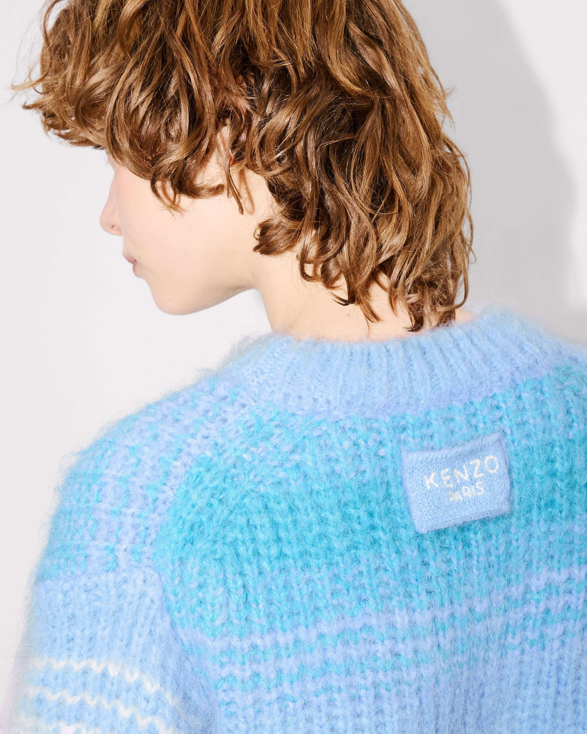 'KENZO Speed Stripe' hairy knitted jumper in mixed alpaca wool - 7