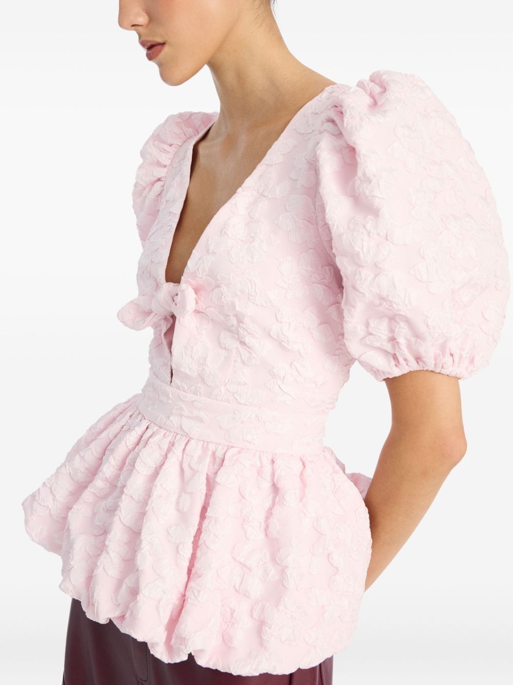 puff-sleeve jacquard top - 4