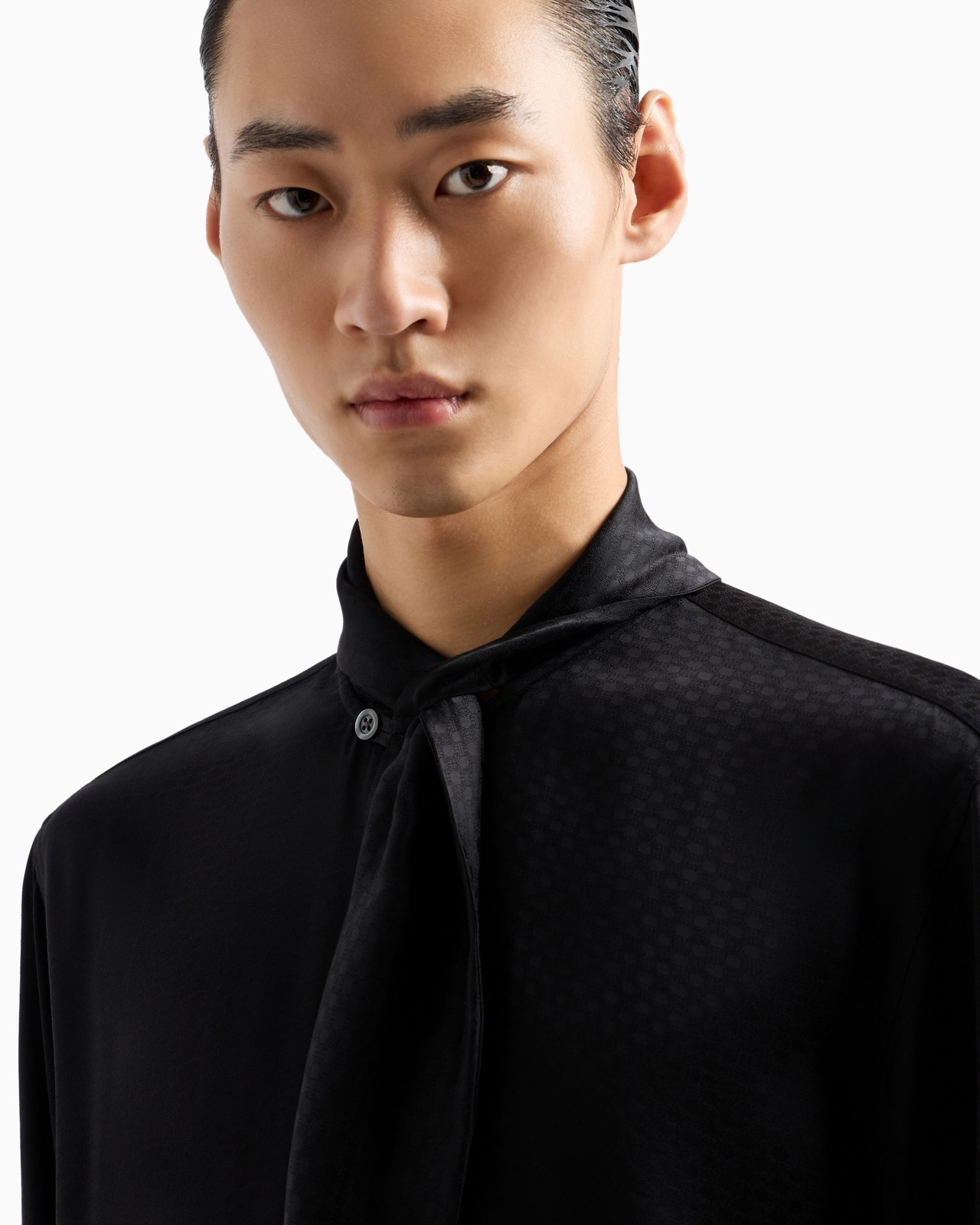 SHIRT WITH FOULARD COLLAR IN LIGHTWEIGHT, JACQUARD-PATTERN VISCOSE - 5