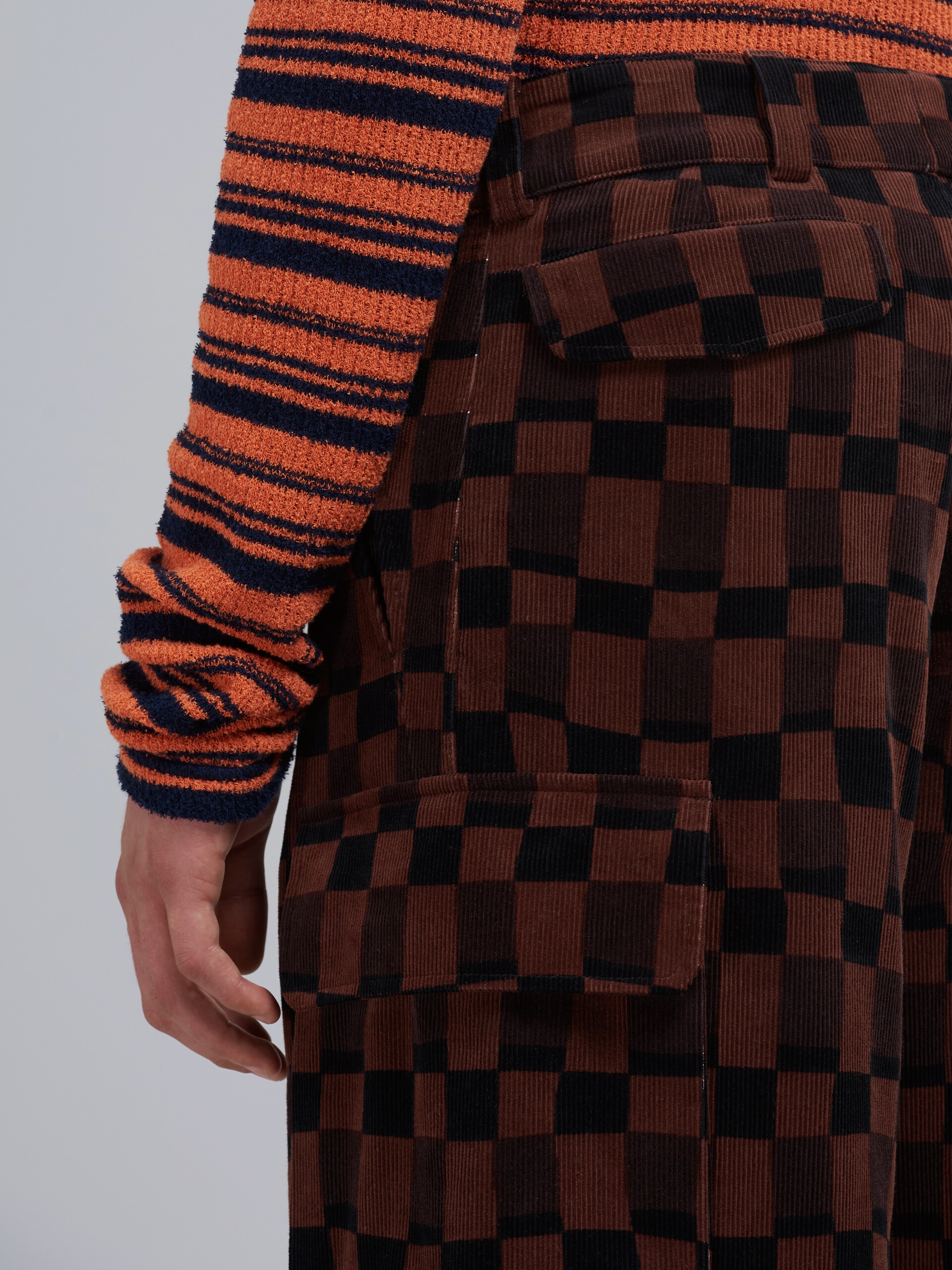 ICONIC DAMIER PRINT CORDUROY CARGO TROUSERS - 4
